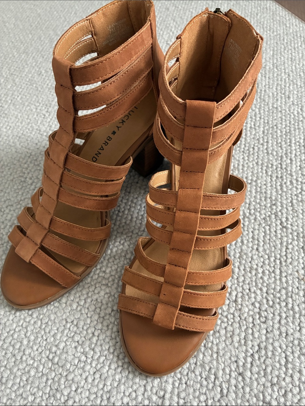 Lucky Brand Strappy Block Heel Caged Sandals, Saddle Brown, Size 7 - Picture 6 of 9